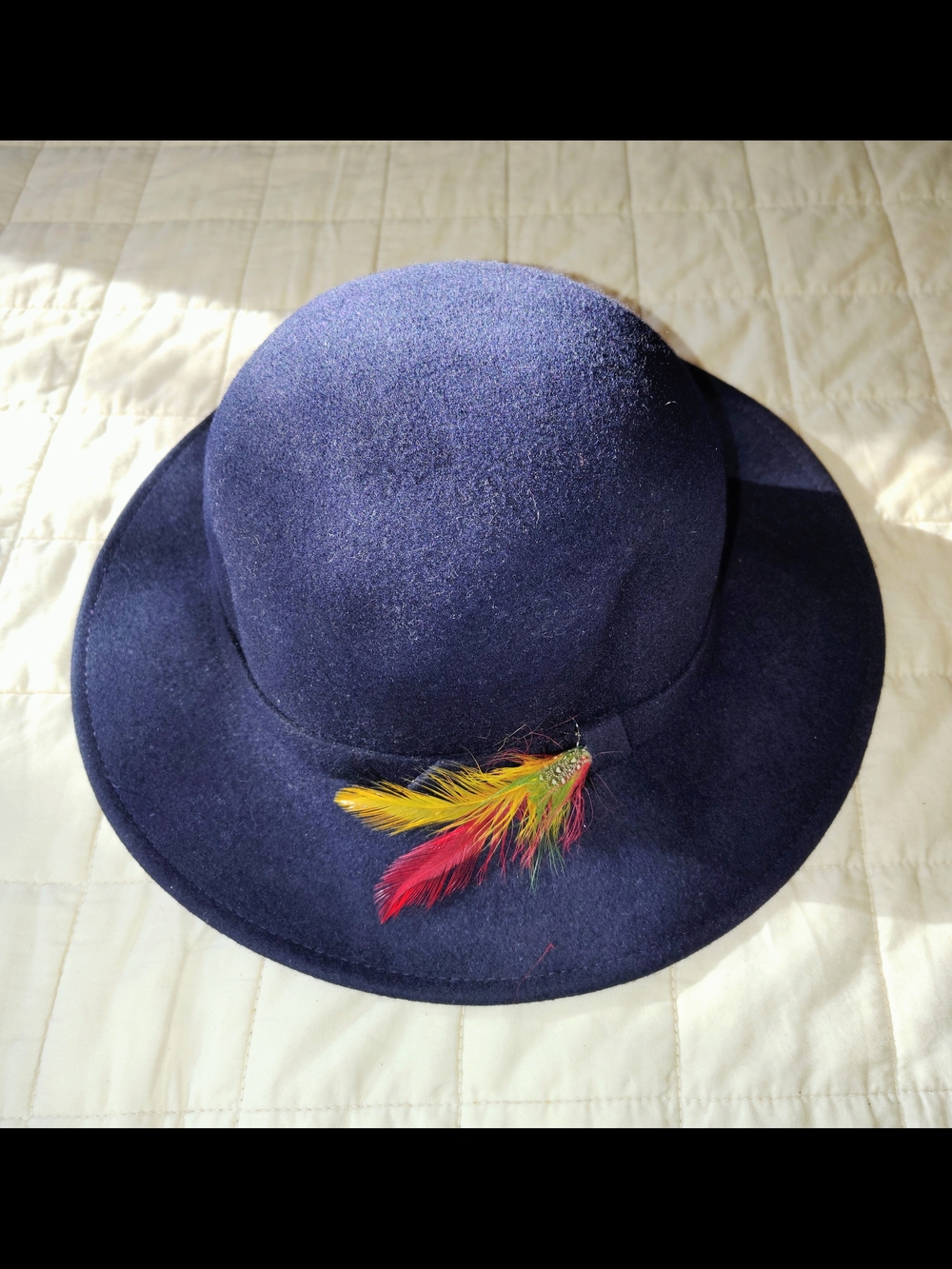 Doeskin Felt Bollman Hat Co 100% Wool Made in USA Navy w/Gold and Navy Blue Band